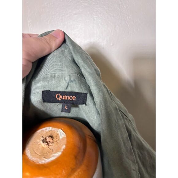 Quince 100% European Linen Button Front Midi Dress Olive Green Sz Large Capsule - Picture 4 of 6